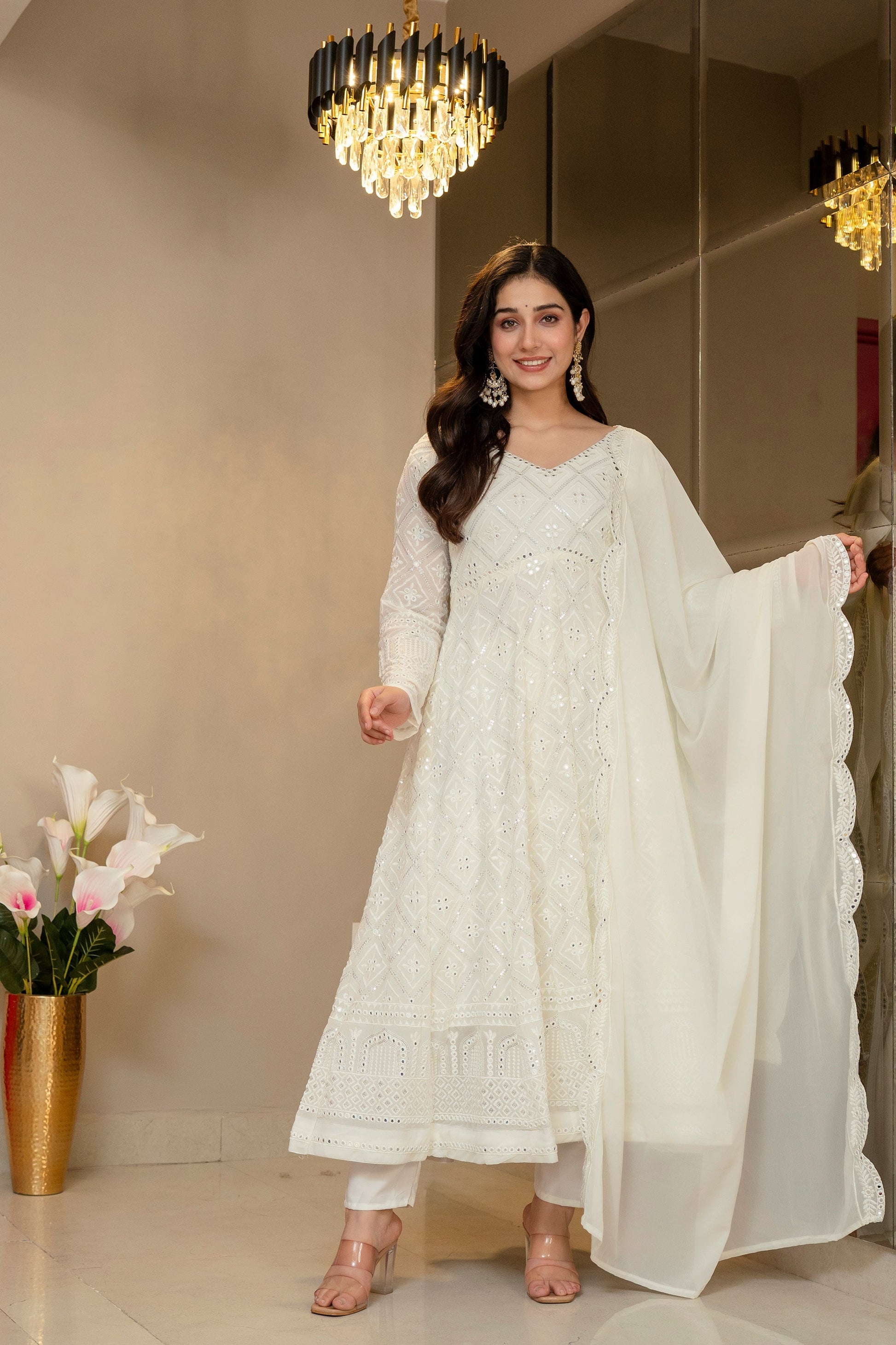 Yash Enterprise Off White Georgette Party Wear Embroidery Suit Set  Grab2Buy Yash Enterprise Grab2Buy