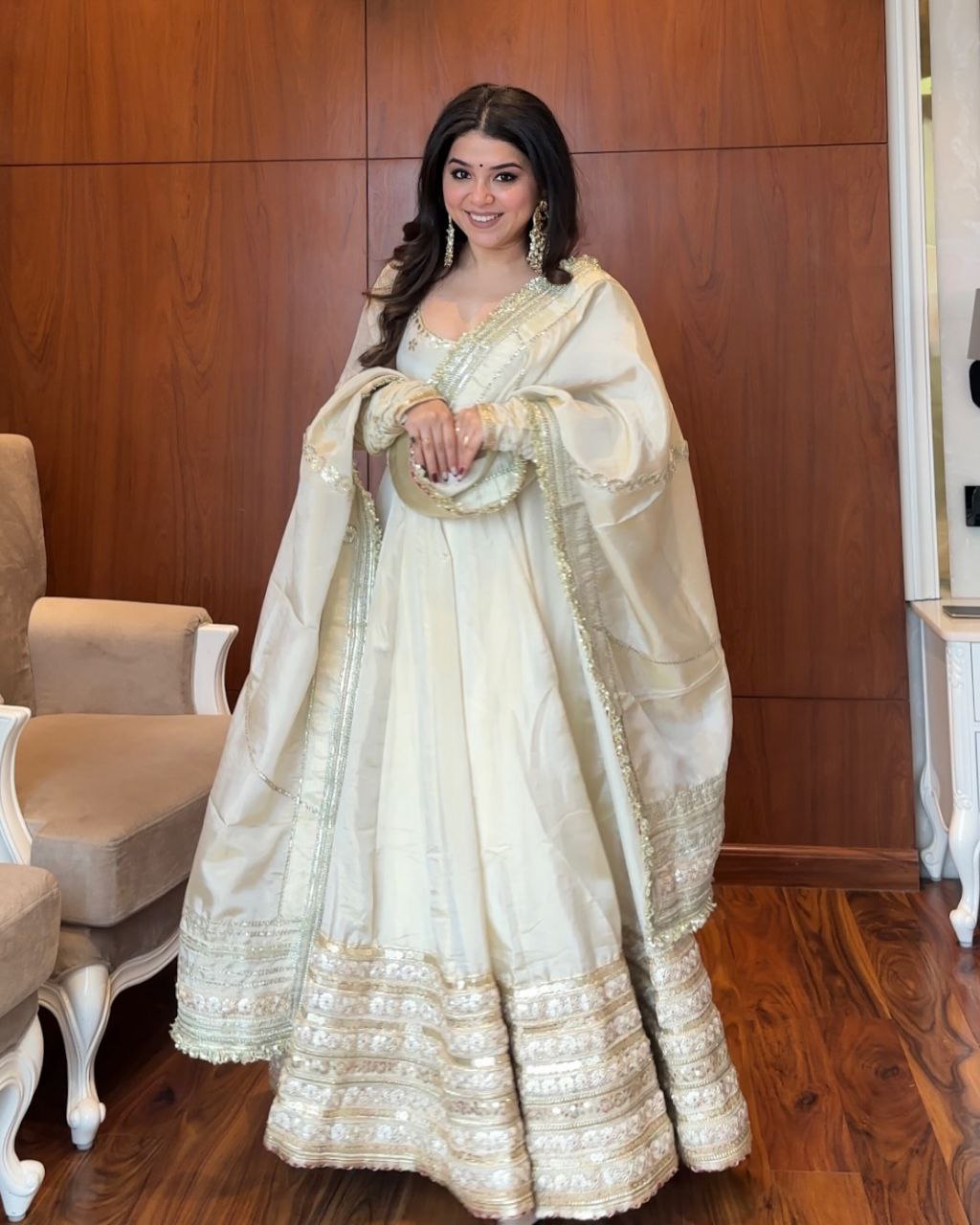 Yash Enterprise Of White Chinon Silk With Embroidery Zari Sequins-Work  Grab2Buy Yash Enterprise Grab2Buy