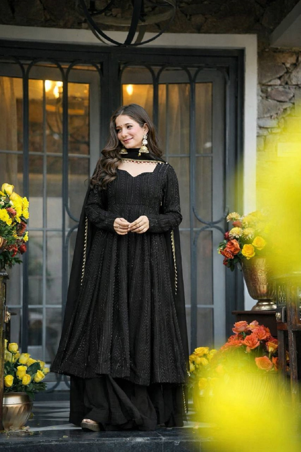 Yash Enterprise Black Faux Blooming Party Wear Embroidered Suit Set  Grab2Buy Yash Enterprise Grab2Buy