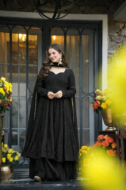Yash Enterprise Black Faux Blooming Party Wear Embroidered Suit Set  Grab2Buy Yash Enterprise Grab2Buy