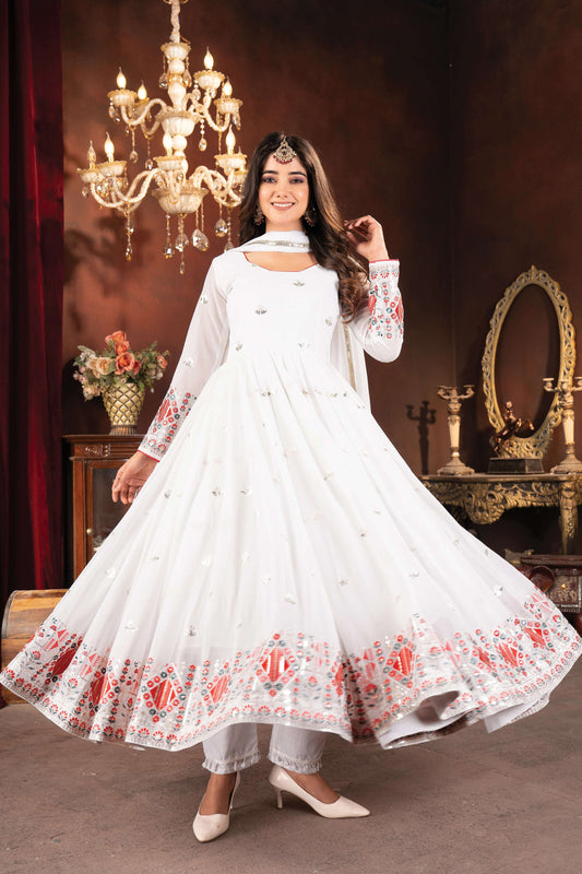 Yash Enterprise White Faux Blooming Embroidery Party Wear Suit Set  Grab2Buy Yash Enterprise Grab2Buy