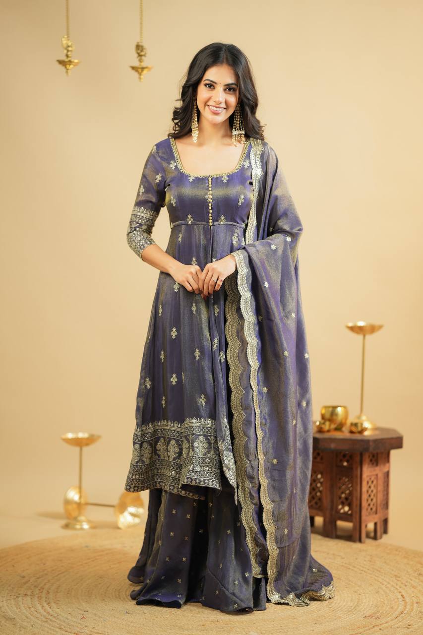 Yash Enterprise Light Purple Cosmo Silk Embroidery Suit Set  Grab2Buy Yash Enterprise Grab2Buy