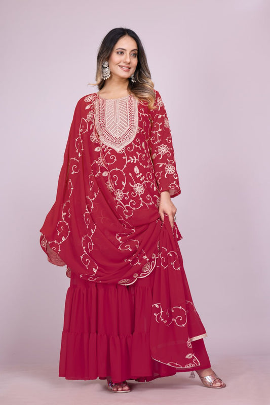 Yash Enterprise Maroon Chinon Silk Party Wear Embroidery Suit Set  Grab2Buy Yash Enterprise Grab2Buy