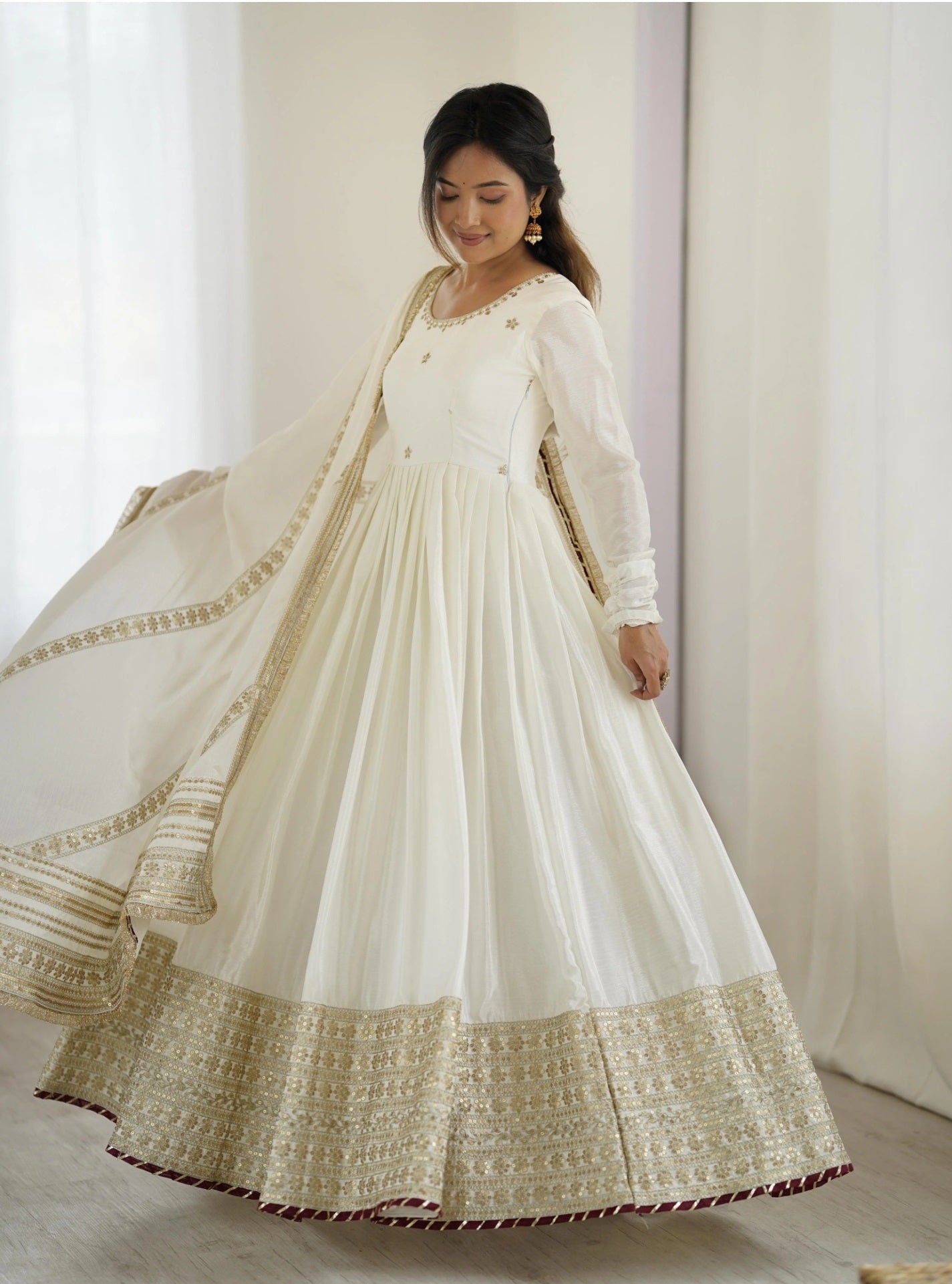 Yash Enterprise Off White Chinon Silk Party Wear Embroidery Suit Set  Grab2Buy Yash Enterprise Grab2Buy