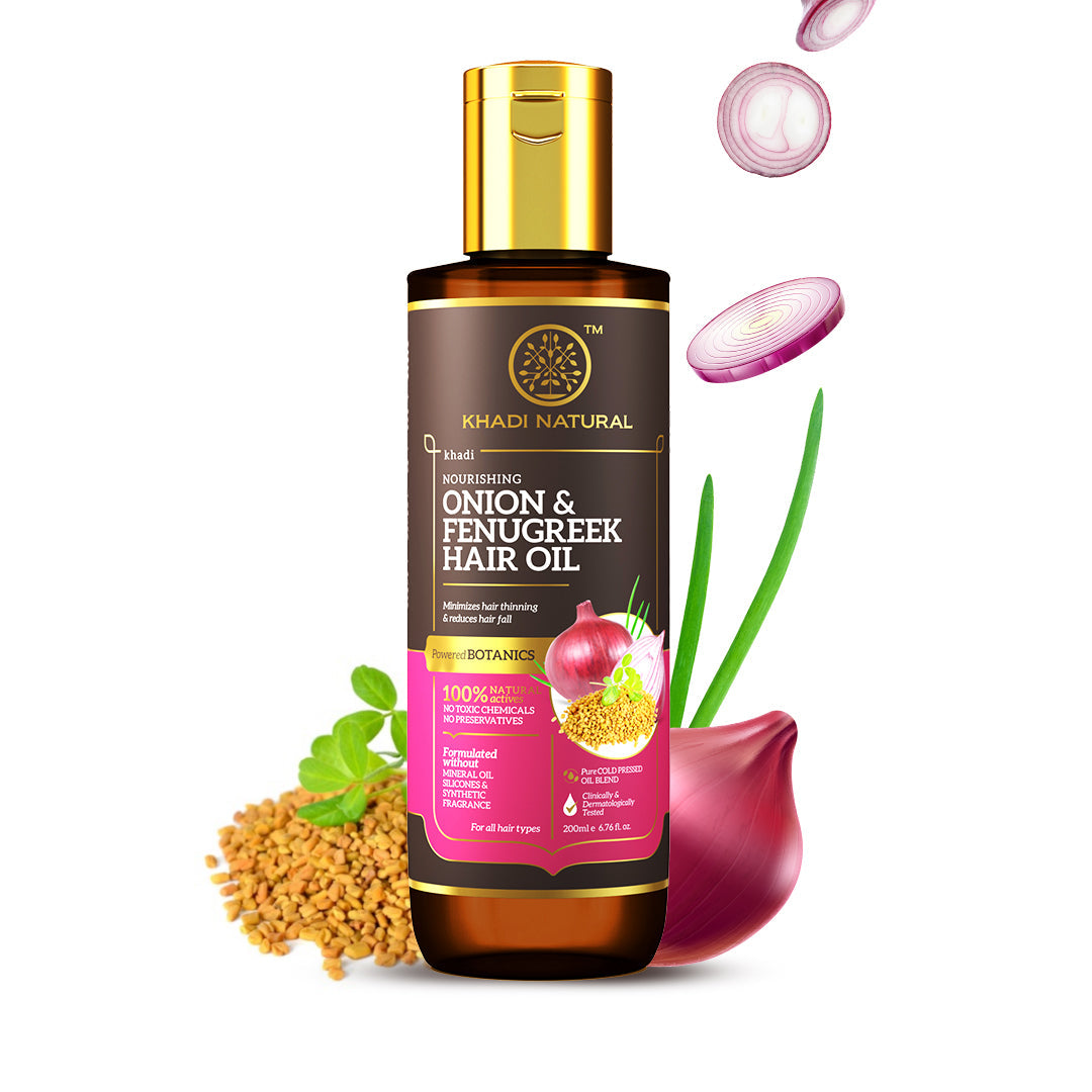Khadi Natural Onion & Fenugreek Hair Oil - Mineral Oil, Silicones, Synthetic Fragrance Free - 200ml 