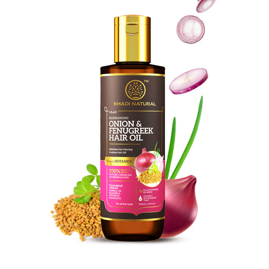 Khadi Natural Onion & Fenugreek Hair Oil - Mineral Oil, Silicones, Synthetic Fragrance Free - 200ml 