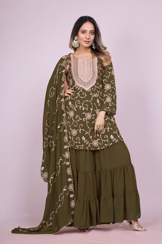 Yash Enterprise Mahendi Chinon Silk Party Wear Embroidery Suit Set  Grab2Buy Yash Enterprise Grab2Buy