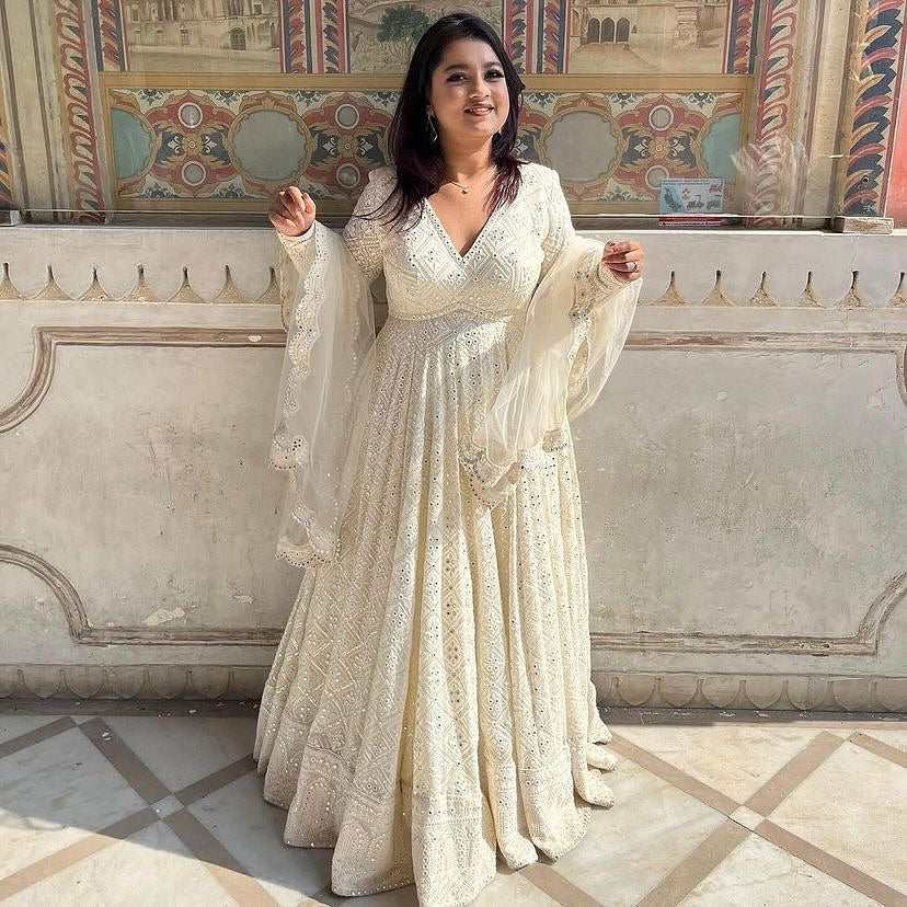 Yash Enterprise Off White Luckhnowi Sequins Work Party Wear Suit Set  Grab2Buy Yash Enterprise Grab2Buy