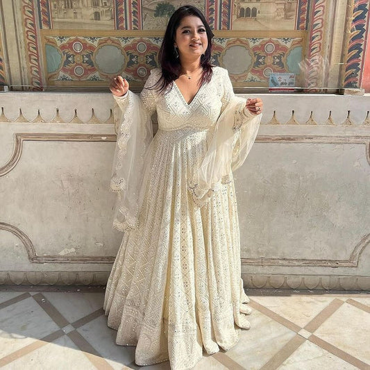 Yash Enterprise Off White Luckhnowi Sequins Work Party Wear Suit Set  Grab2Buy Yash Enterprise Grab2Buy