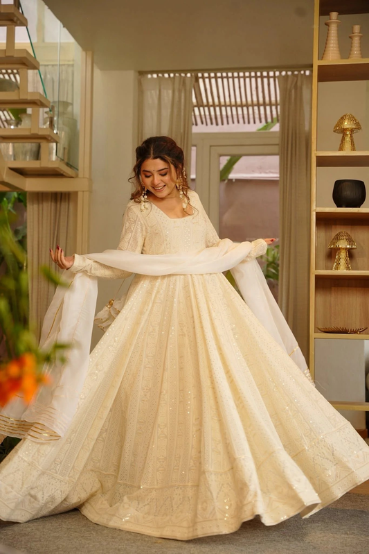 Yash Enterprise Cream Georgette Party Wear Embroidery Suit Set  Grab2Buy Yash Enterprise Grab2Buy