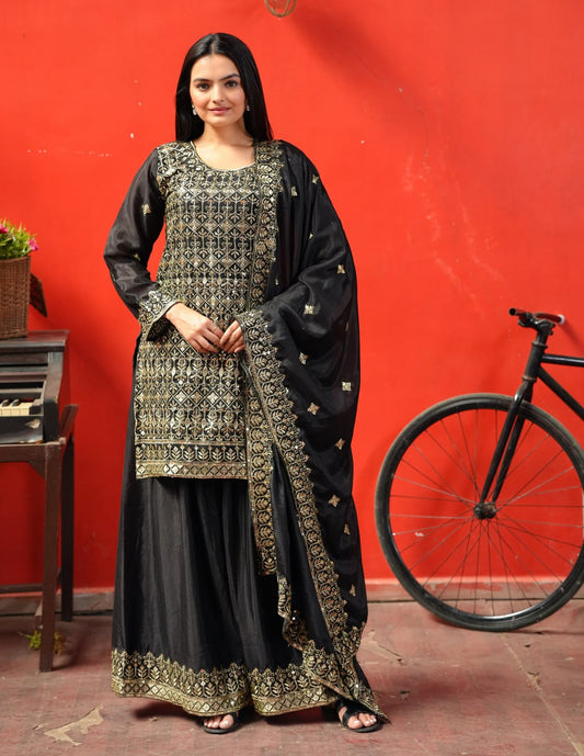 Yash Enterprise Black Chinon Silk Party Wear Embroidery Party Wear Suit Set  Grab2Buy Yash Enterprise Grab2Buy