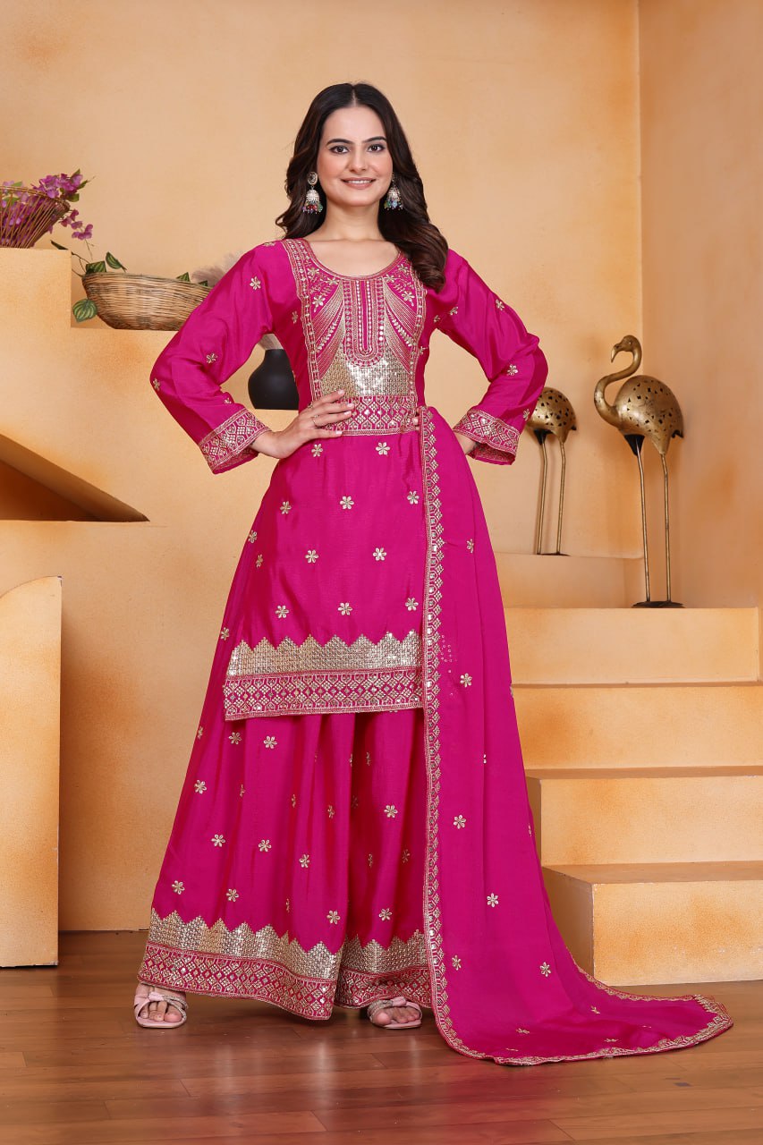 Yash Enterprise Pink Chinon Silk Party Wear Embroidery Suit Set  Grab2Buy Yash Enterprise Grab2Buy