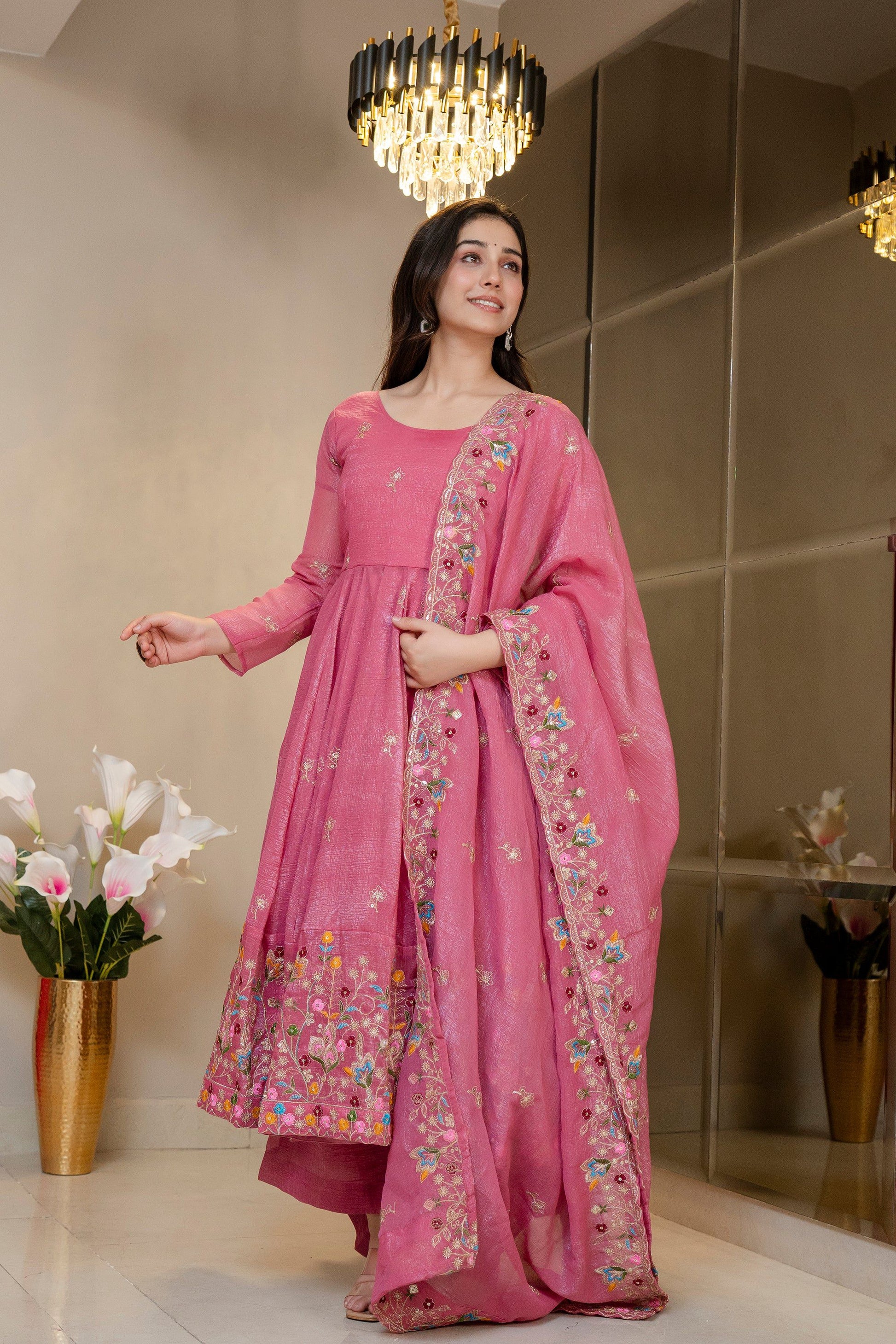 Yash Enterprise Dusty Rose Crunchy Silk Party Wear Embroidery Sharara Suit Set  Grab2Buy Yash Enterprise Grab2Buy
