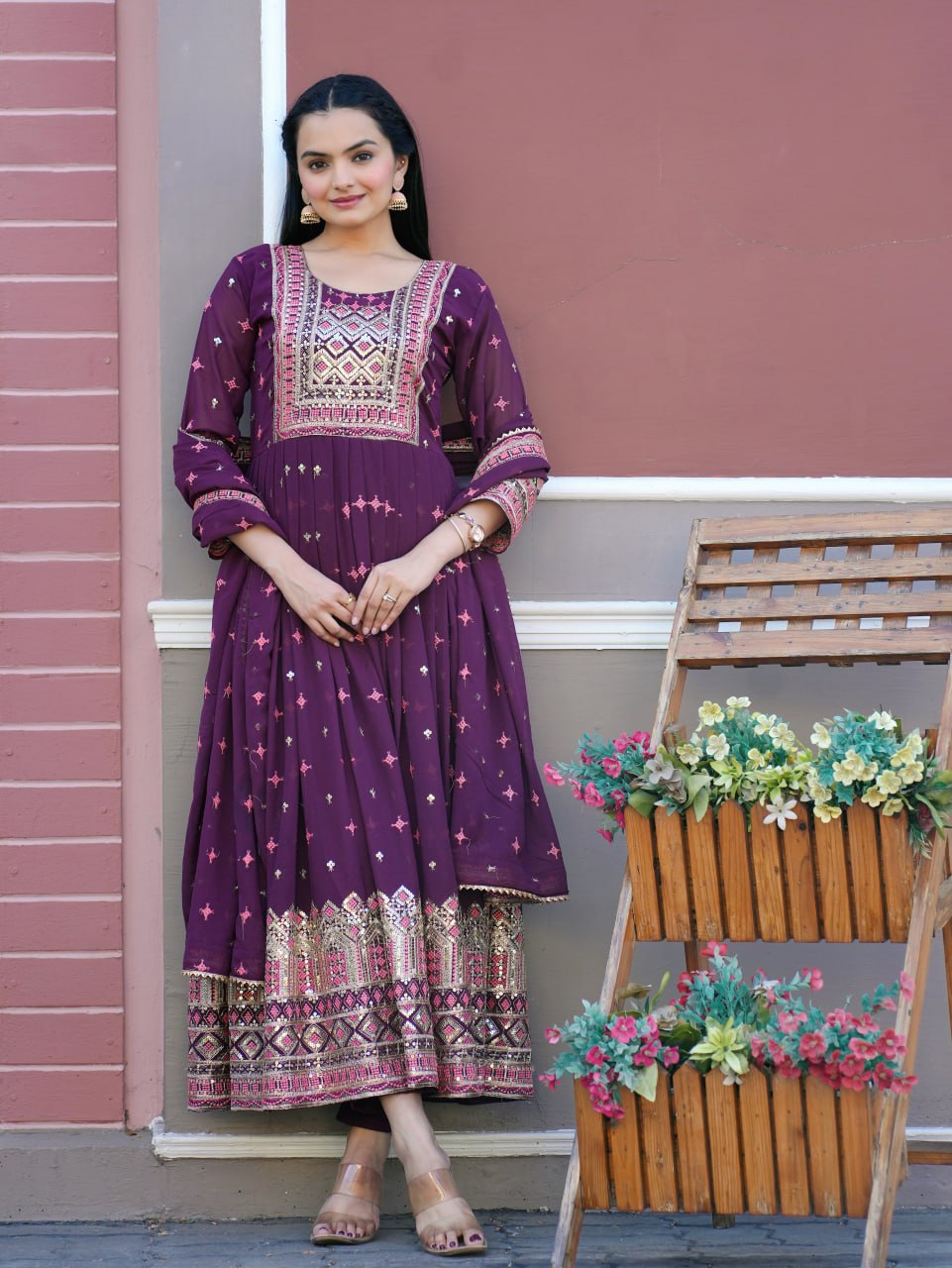 Yash Enterprise Wine Georgette Party Wear Embroidery Party Wear Suit Set  Grab2Buy Yash Enterprise Grab2Buy