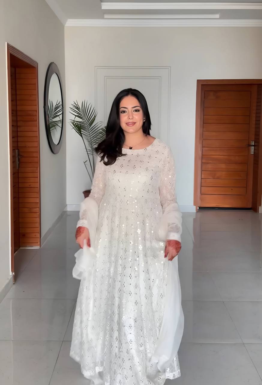 Yash Enterprise White Faux Blooming Party Wear Embrodery Suit Set  Grab2Buy Yash Enterprise Grab2Buy