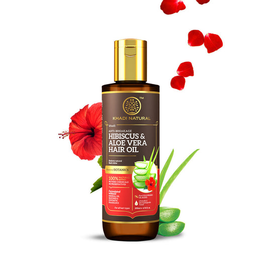 Khadi Natural Hibiscus & Aloe Vera Hair Oil - Mineral Oil, Silicones, Synthetic Fragrance Free - 200ml 