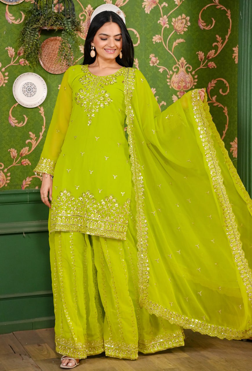 Yash Enterprise Green Georgette Party Wear Embroidery Party Wear Suit Set  Grab2Buy Yash Enterprise Grab2Buy