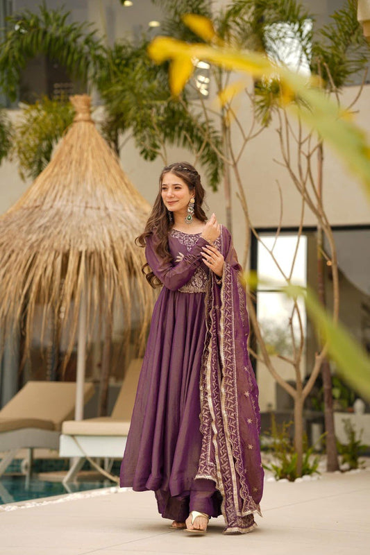Yash Enterprise Purple Cosmo Silk Party Wear Ebroidery Suit Set