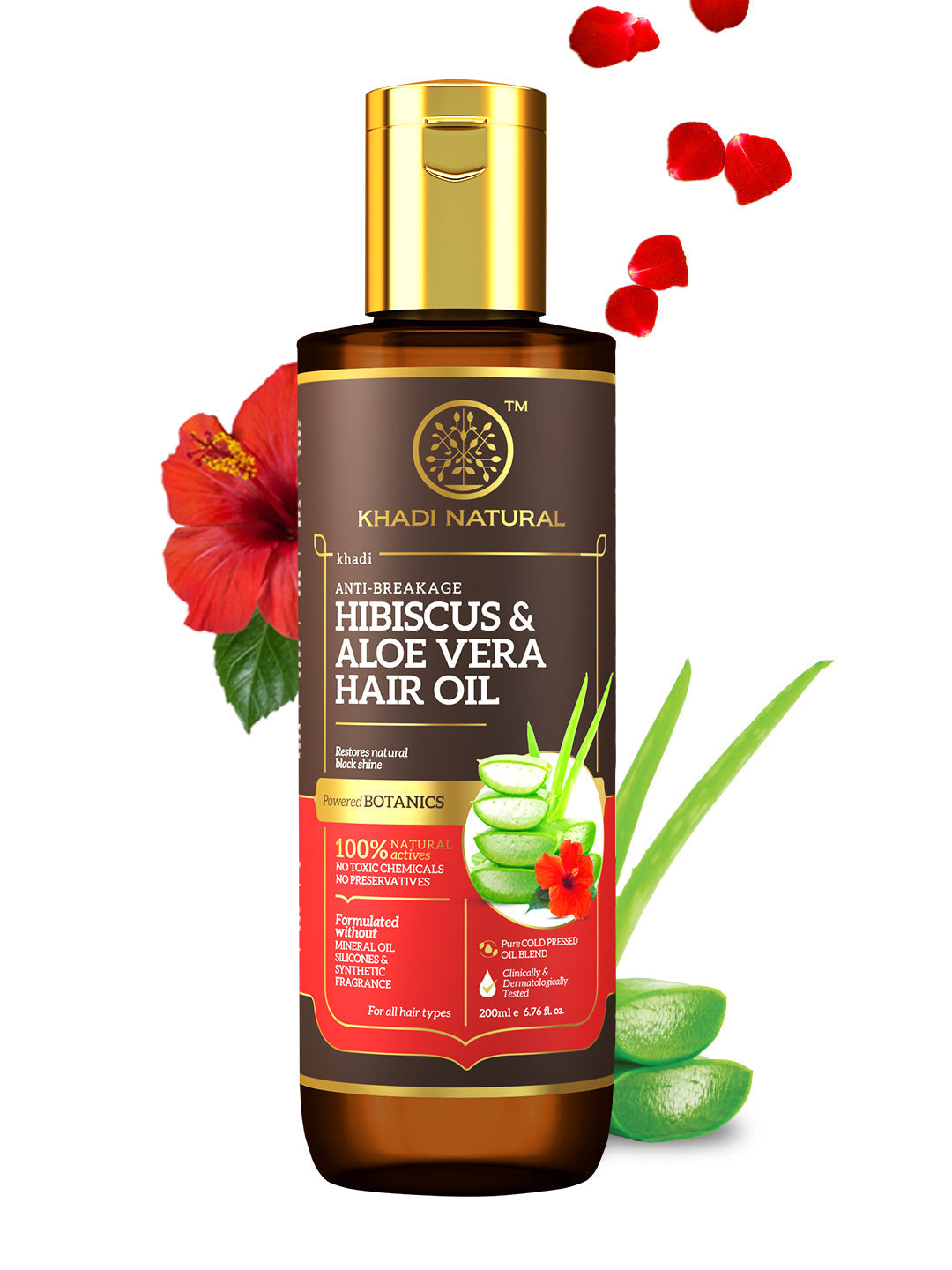 Khadi Natural Hibiscus & Aloe Vera Hair Oil - Mineral Oil, Silicones, Synthetic Fragrance Free - 200ml 