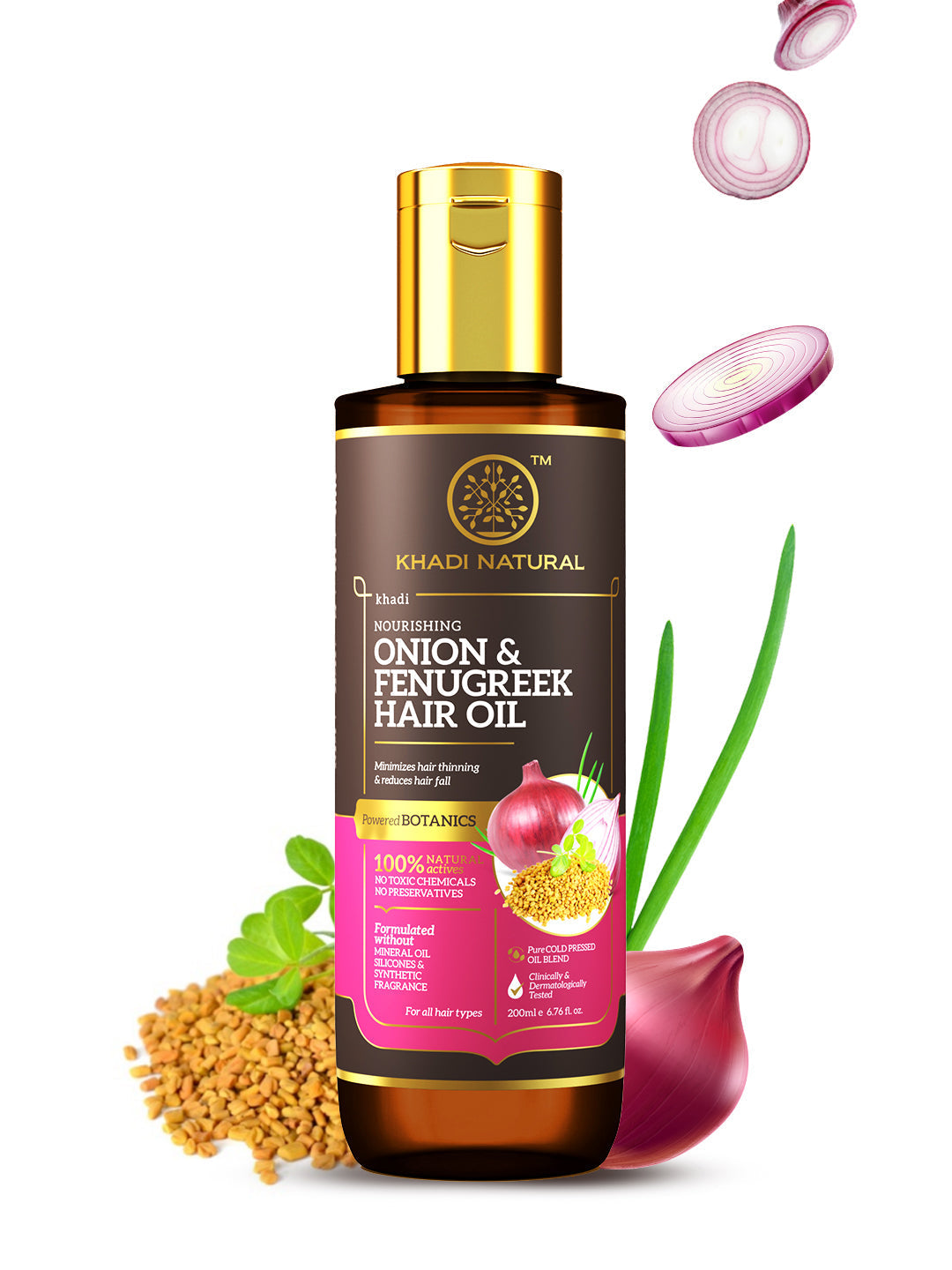Khadi Natural Onion & Fenugreek Hair Oil - Mineral Oil, Silicones, Synthetic Fragrance Free - 200ml 
