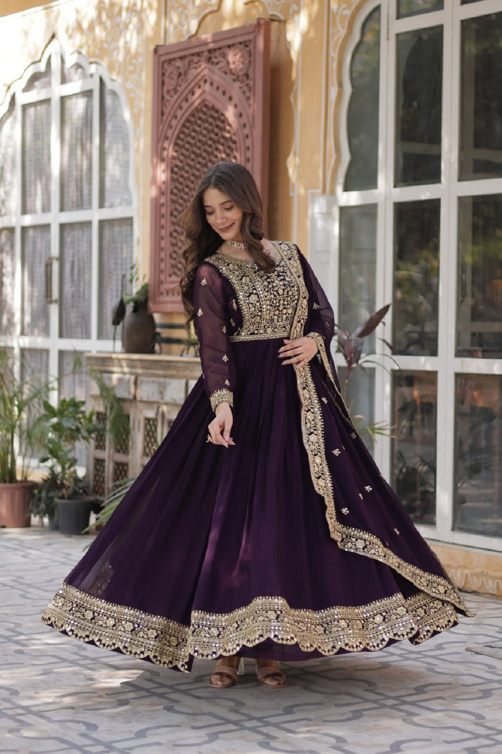Yash Enterprise Wine Georgette Party Wear Embroidery Suit Set  Grab2Buy Yash Enterprise Grab2Buy