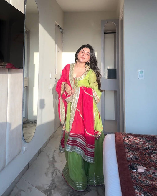 Yash Enterprise Green Faux Blooming Embroidery Sarara Suit  Grab2Buy Yash Enterprise Grab2Buy