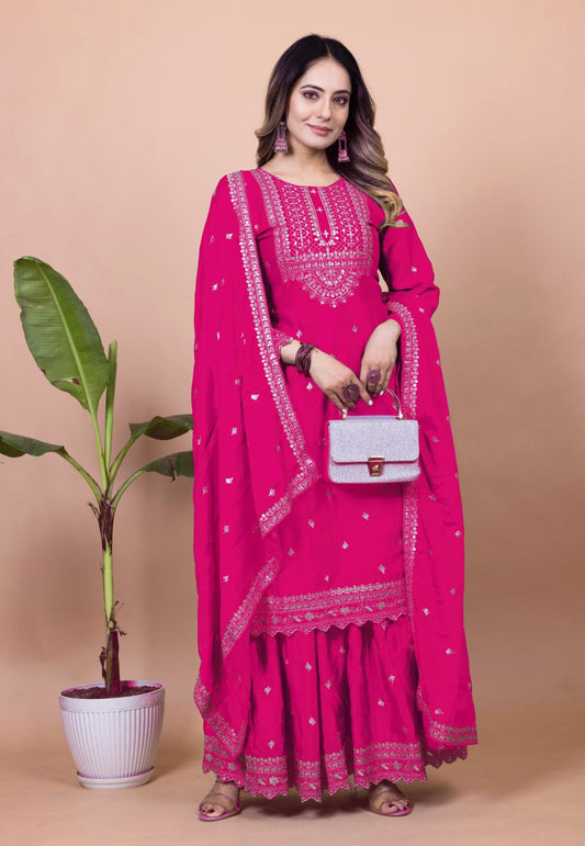 Yash Enterprise Pink Chinon Silk Embroidery Party Wear Suit Set  Grab2Buy Yash Enterprise Grab2Buy