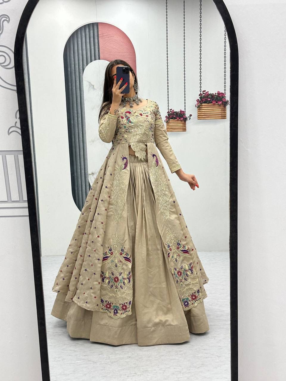 Yash Enterprise Cream Vichitra Silk Party Wear Embroidery Crop Top With Blouse Lehenga Choli  Grab2Buy Yash Enterprise Grab2Buy