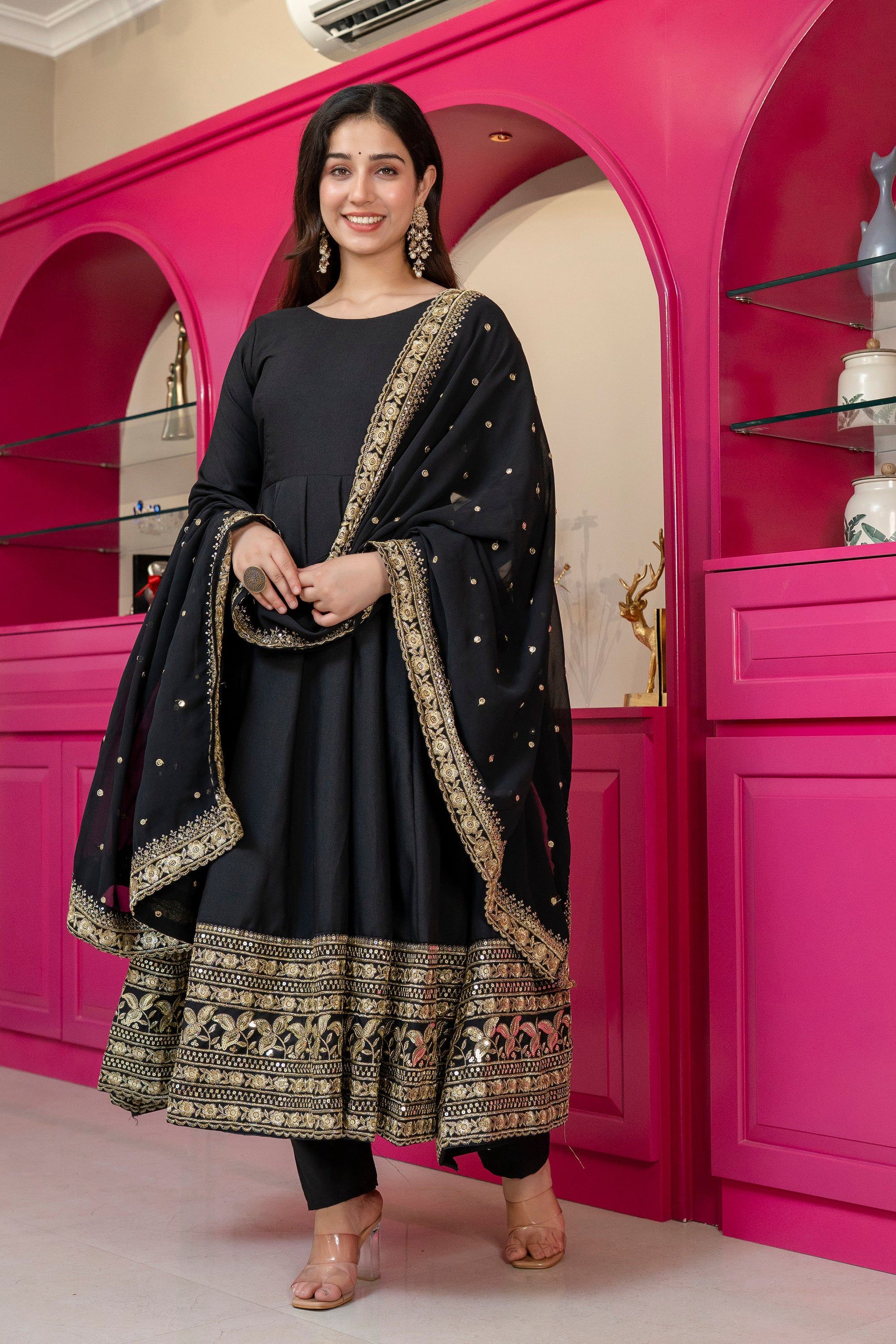 Yash Enterprise Black Rayon Party Wear Embroidery Suit Set  Grab2Buy Yash Enterprise Grab2Buy