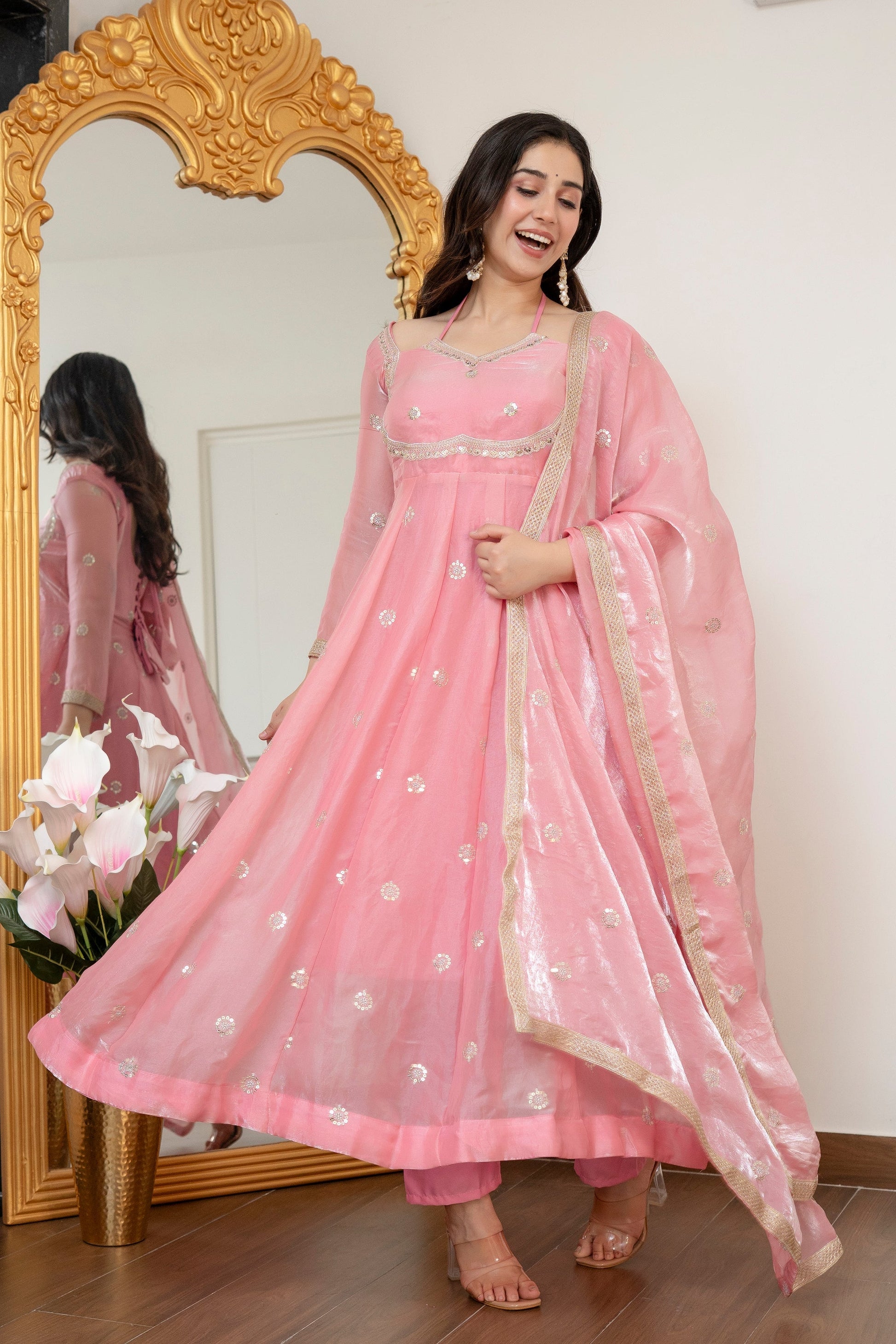Yash Enterprise Peach Fandy Silk Party Wear Embroidery Suit Set  Grab2Buy Yash Enterprise Grab2Buy