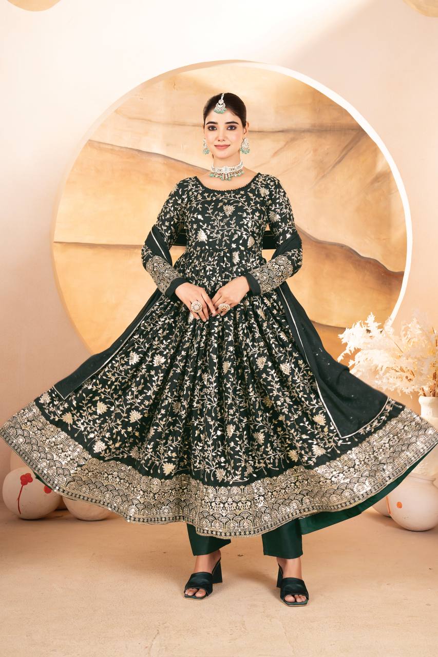 Yash Enterprise Dark Green Star Georgette Embroidered Suit Set  Grab2Buy Yash Enterprise Grab2Buy