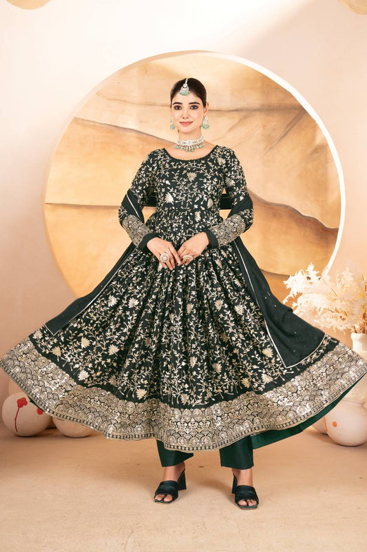 Yash Enterprise Dark Green Star Georgette Embroidered Suit Set  Grab2Buy Yash Enterprise Grab2Buy