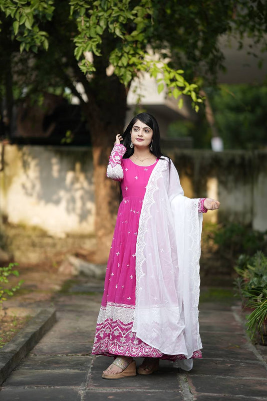 Yash Enterprise Pink Faux Georgette Embroidery Work Party Wear Suit Set  Grab2Buy Yash Enterprise Grab2Buy