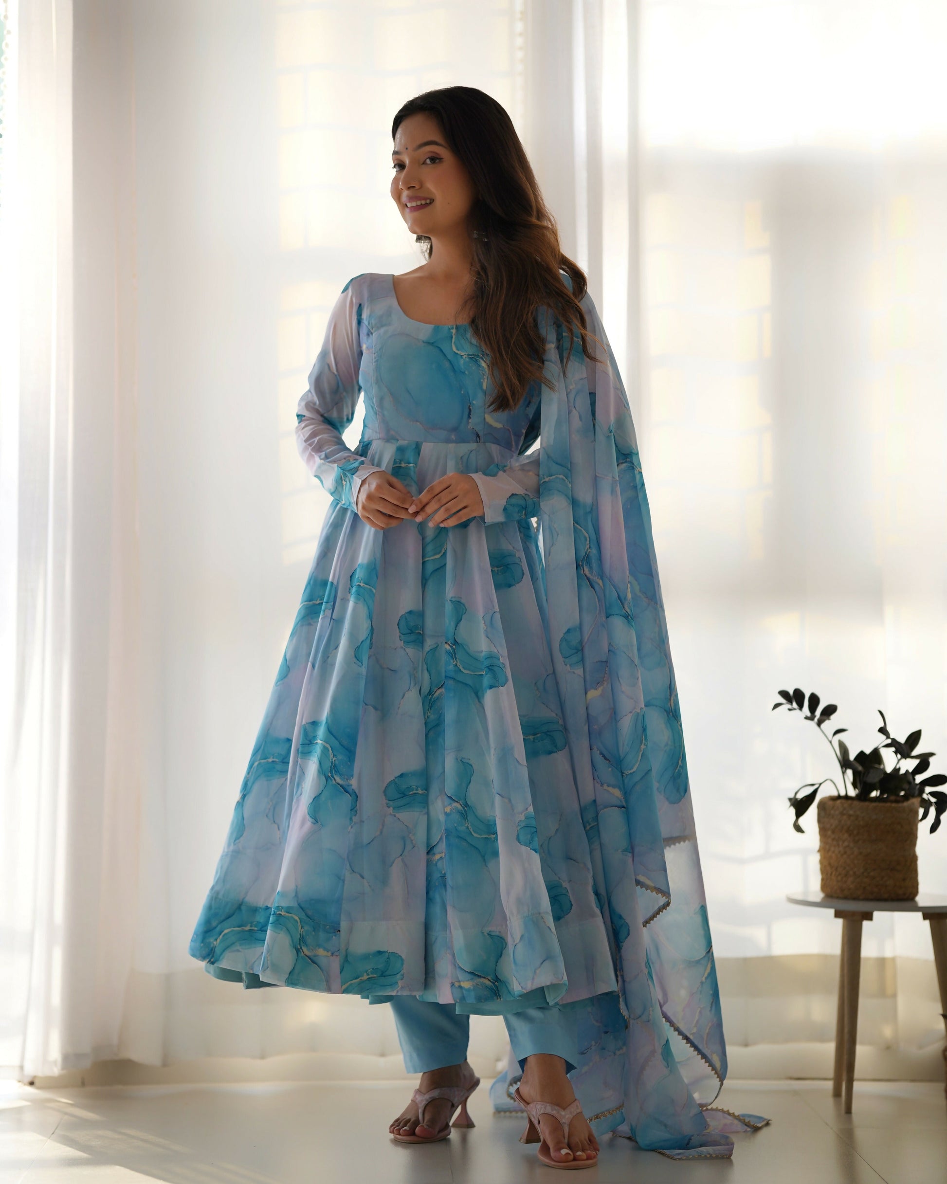Joban Fashion Sky Kurta Set Organza Sequin Embroidery Work 