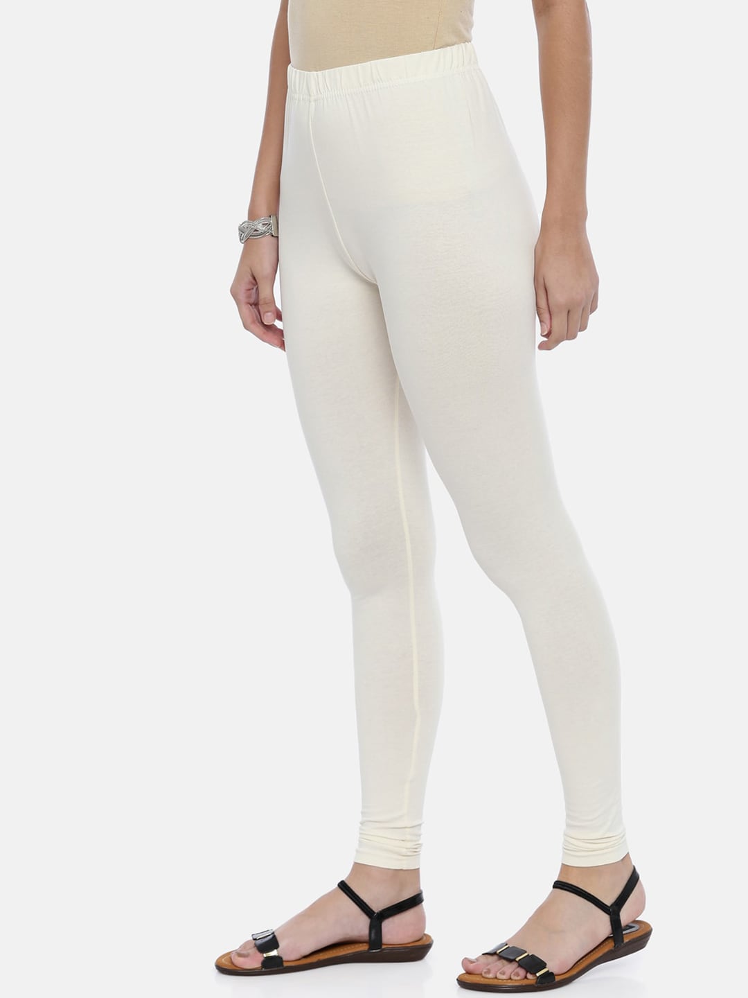 Souchii Off-White Solid Slim-Fit Churidar-Length Leggings