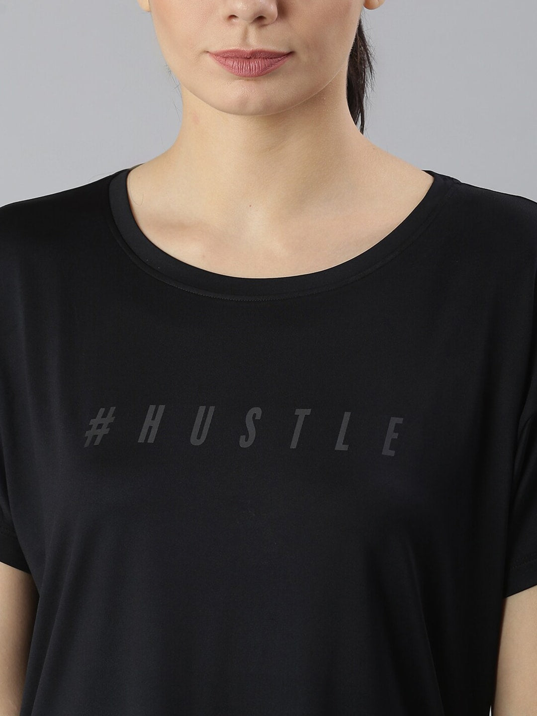 MKH Women Black Typography Printed Dri-FIT Sports T-shirt 