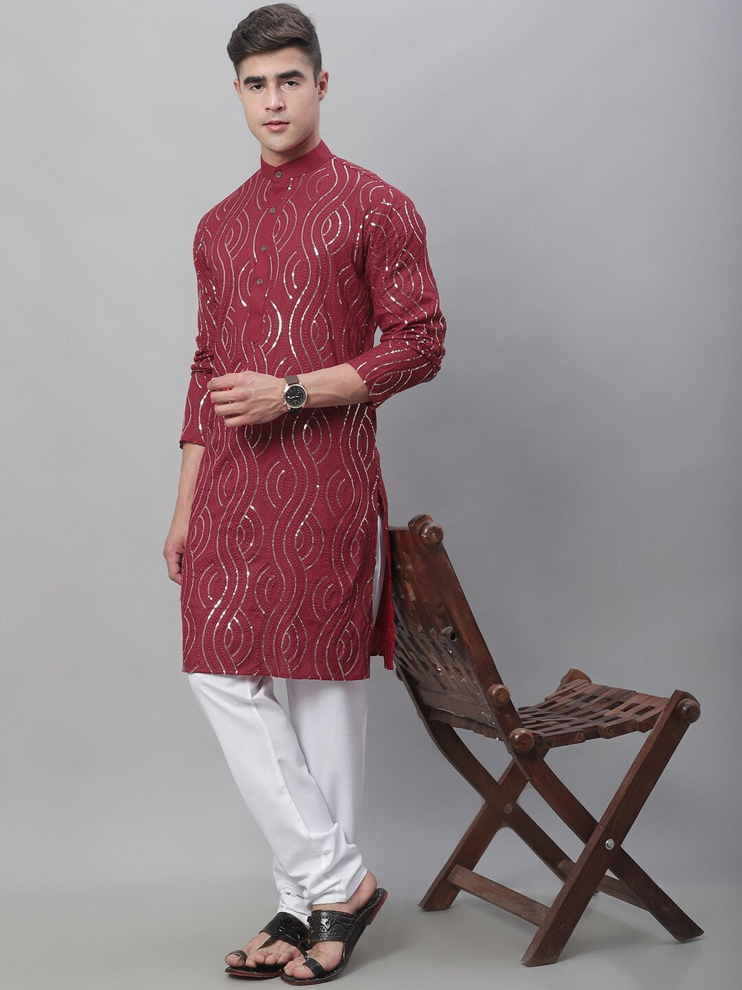 Sojanya Sequin Embroidered Pure Cotton Kurta with Churidar 