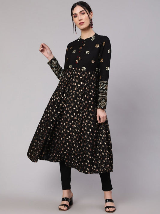Aks Floral Printed Anarkali Kurta