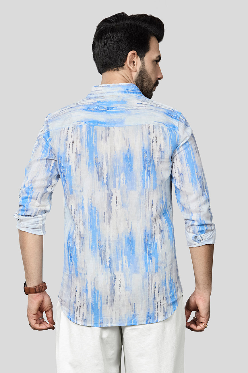 Xkind Skyblue Linen Printed Slim Fit Shirt  Grab2Buy Xkind Grab2Buy