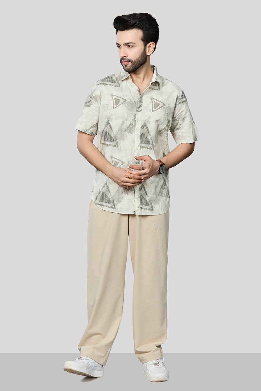 Xkind Light Green Cotton Slub Printed Shirt  Grab2Buy Xkind Grab2Buy