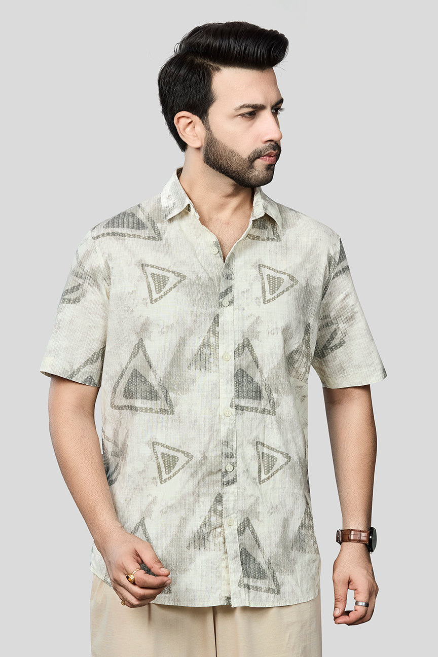 Xkind Light Green Cotton Slub Printed Shirt  Grab2Buy Xkind Grab2Buy