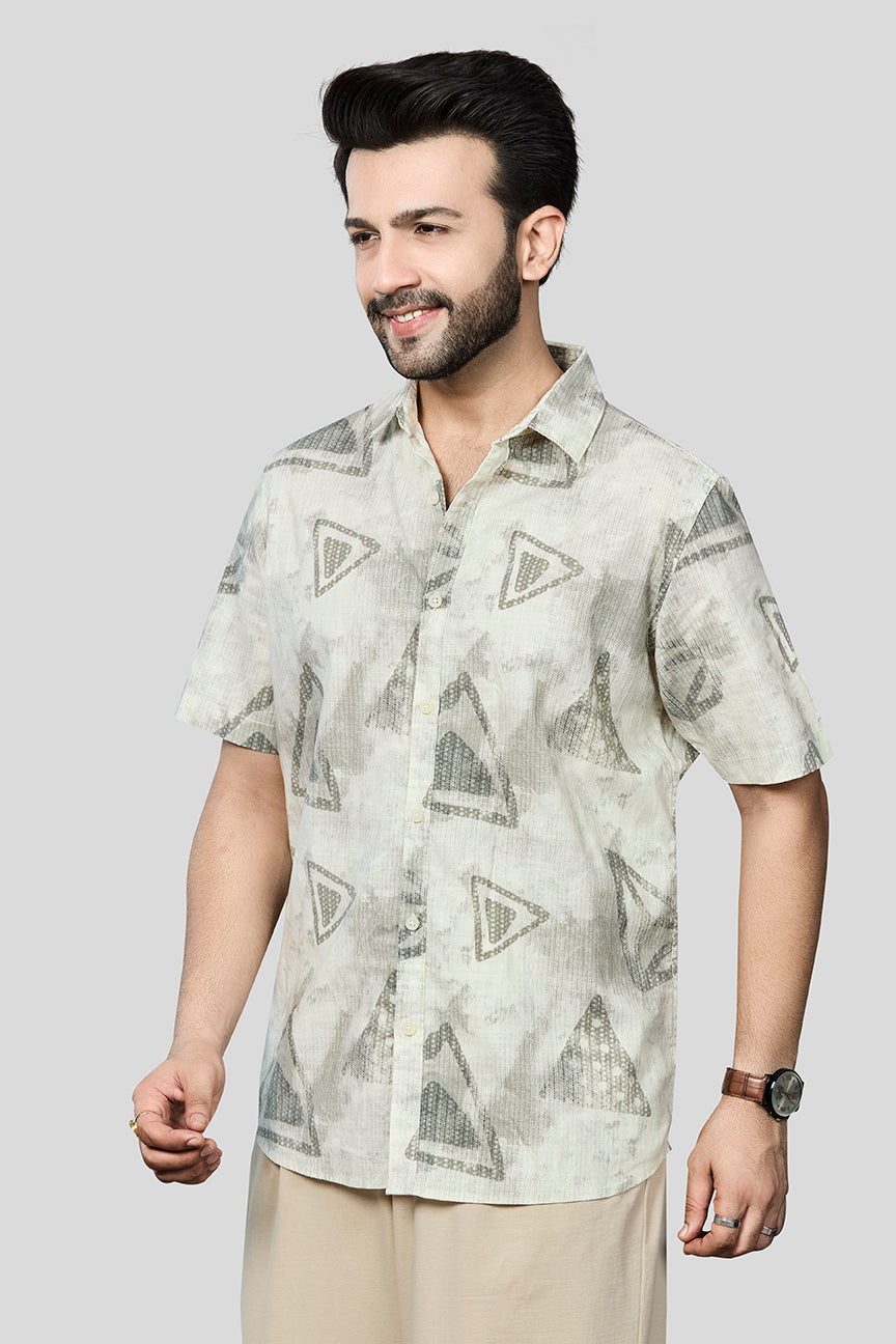 Xkind Light Green Cotton Slub Printed Shirt  Grab2Buy Xkind Grab2Buy
