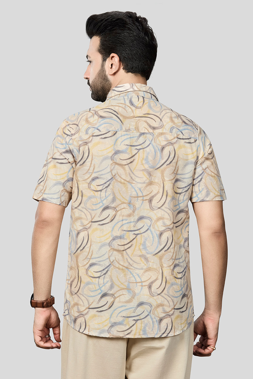 Xkind Beige Linen Printed Regular Fit Shirt  Grab2Buy Xkind Grab2Buy