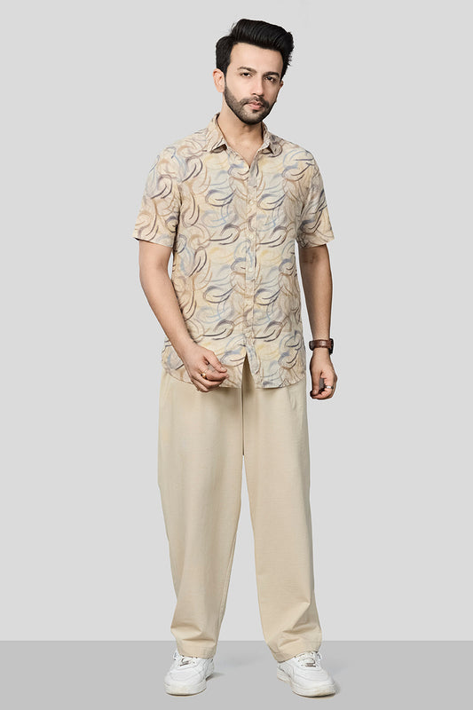Xkind Beige Linen Printed Regular Fit Shirt  Grab2Buy Xkind Grab2Buy