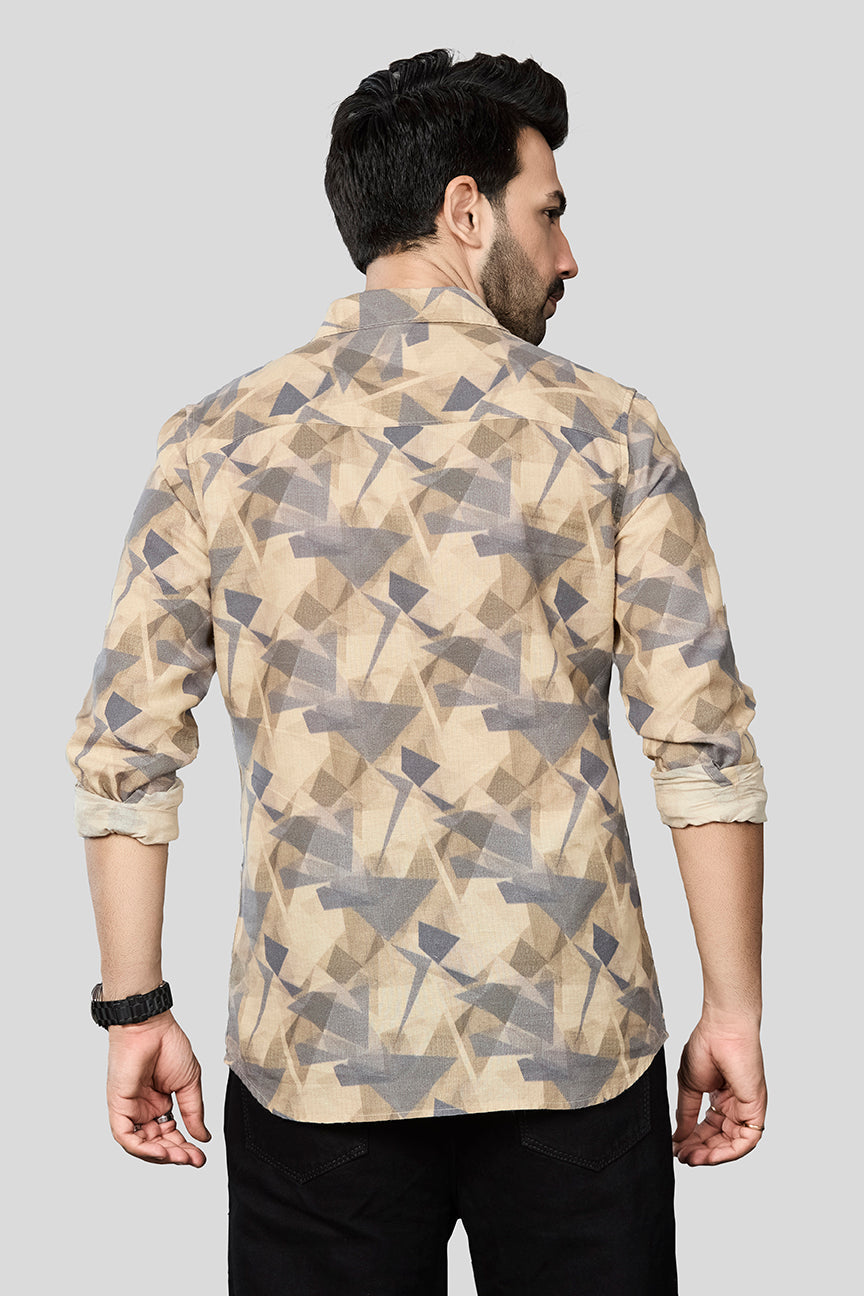 Xkind Beige Linen Printed Shirt  Grab2Buy Xkind Grab2Buy