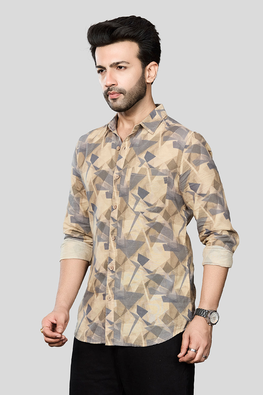 Xkind Beige Linen Printed Shirt  Grab2Buy Xkind Grab2Buy