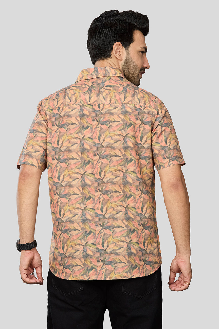 Xkind Orange Linen Printed Shirt  Grab2Buy Xkind Grab2Buy