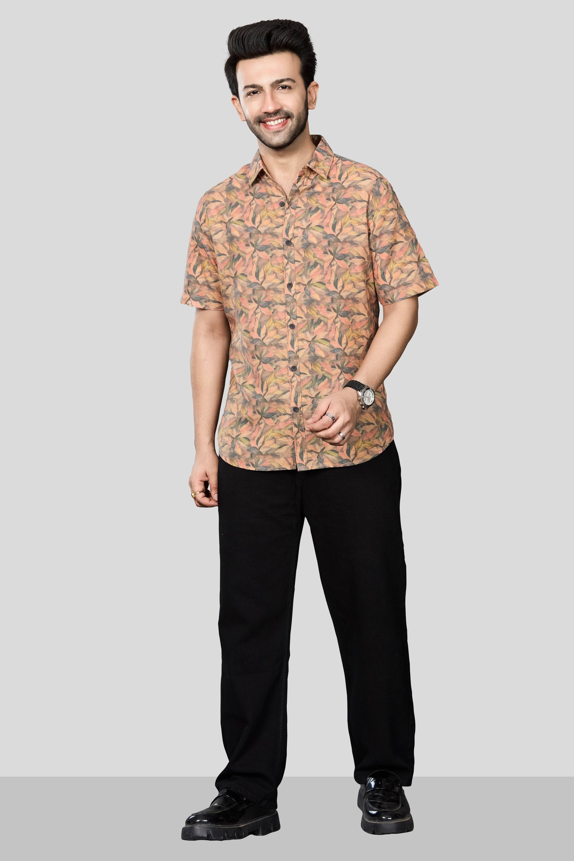 Xkind Orange Linen Printed Shirt  Grab2Buy Xkind Grab2Buy