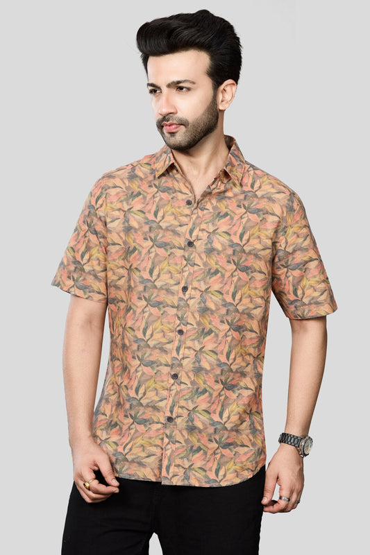 Xkind Orange Linen Printed Shirt  Grab2Buy Xkind Grab2Buy