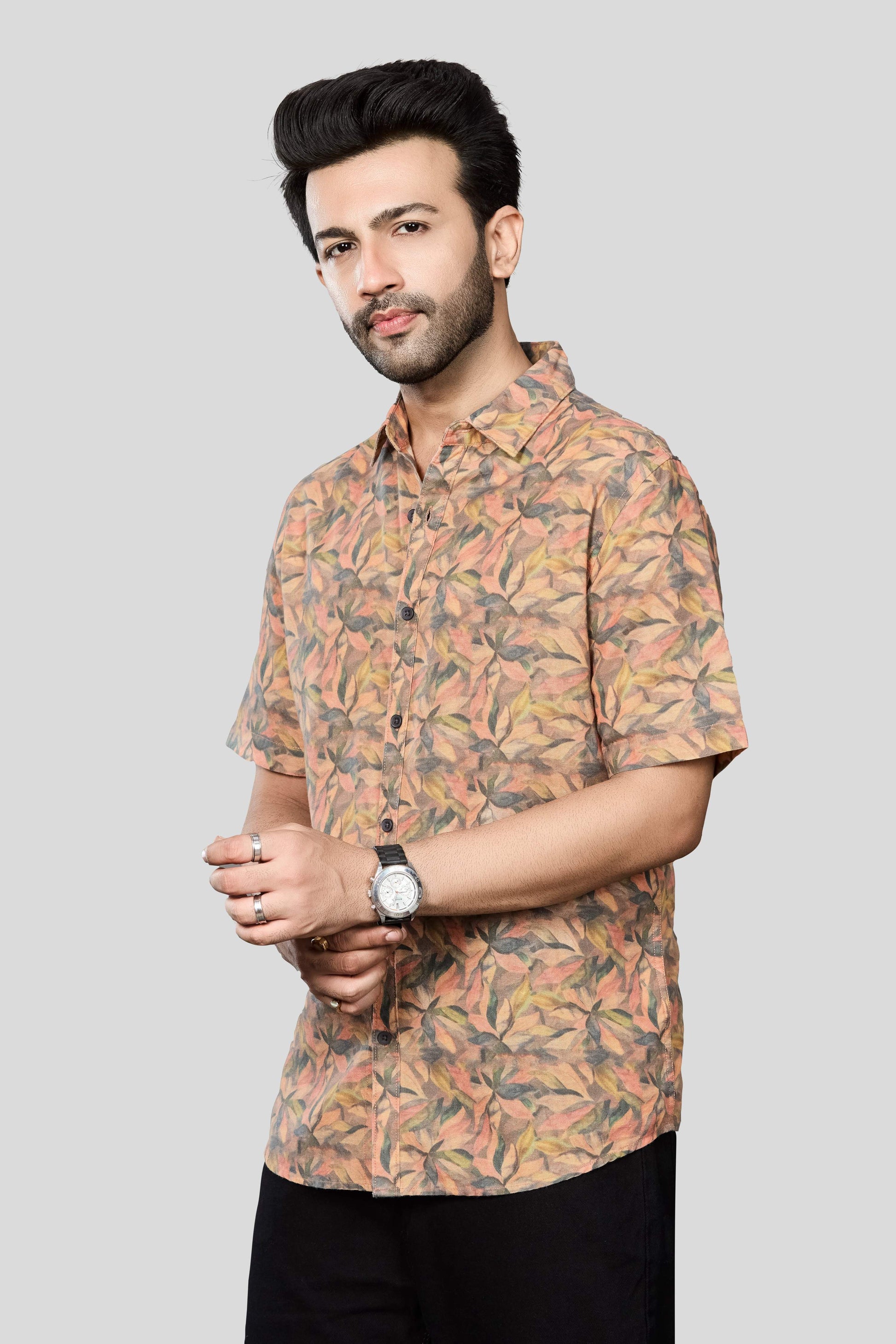 Xkind Orange Linen Printed Shirt  Grab2Buy Xkind Grab2Buy